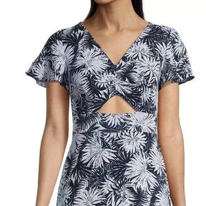 Michael Kors Dress Size 14 Blue Floral Print Front Keyhole Short Summer/Vacation